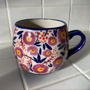 Anthropologie NEW Un-used Leah Reena Goren Pink Floral Mug Polish Pottery Style